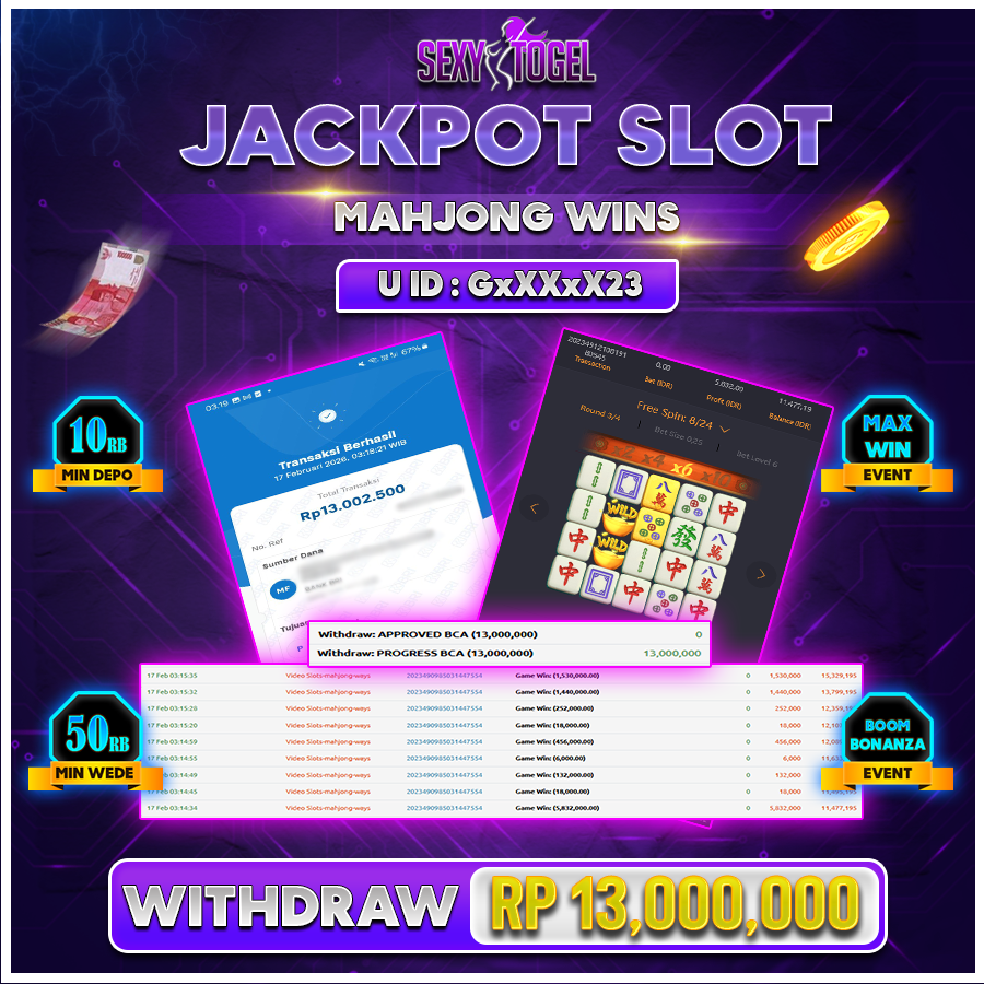 SEXYTOGEL JACKPOT SLOT MAHJONG WINS Rp 13.000.000.,-LUNAS 
