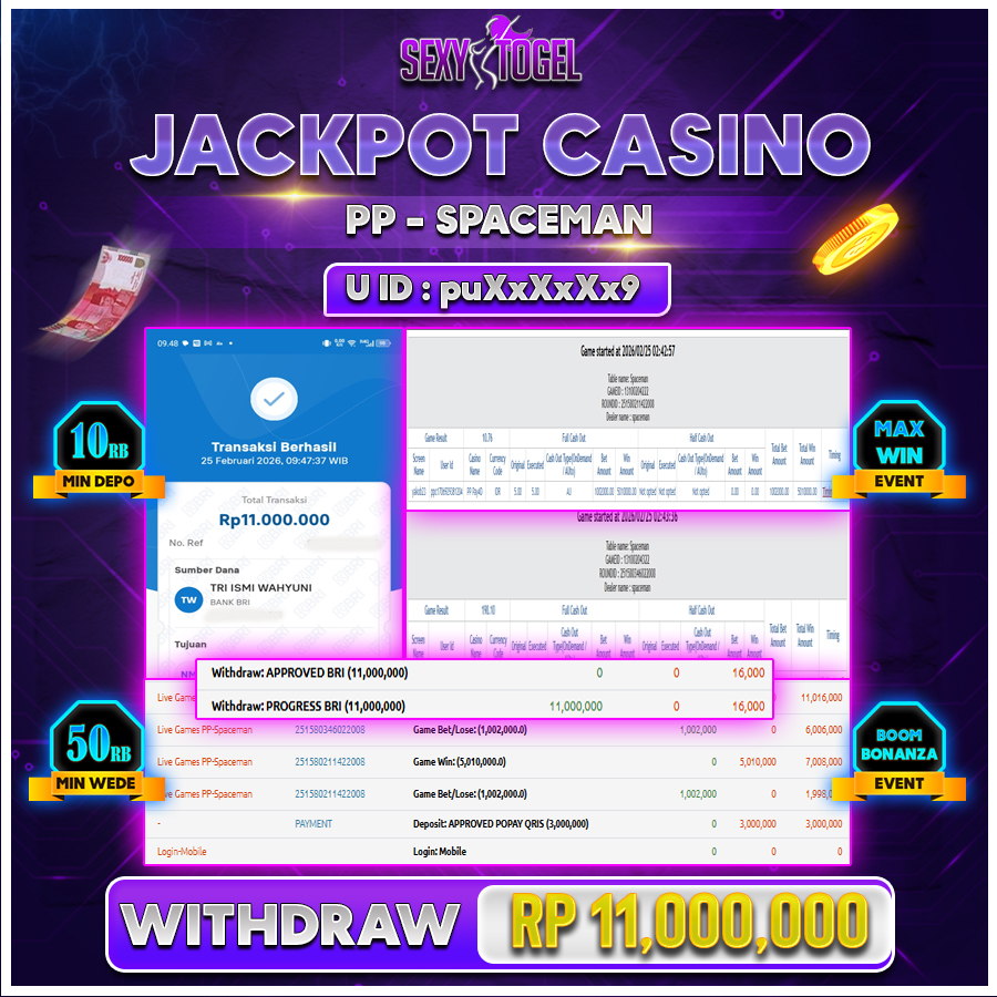 SEXYTOGEL JACKPOT CASINO=PP-SPACEMAN Rp.11.000.000.,-LUNAS