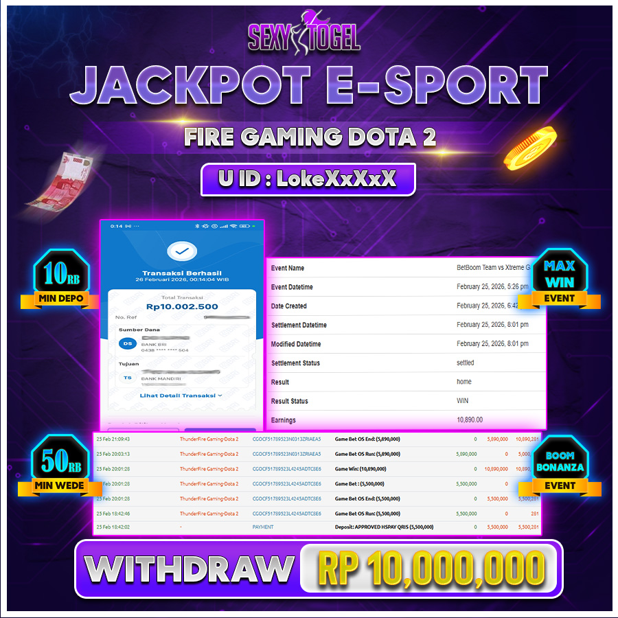 SEXYTOGEL JACKPOT E-SPORT Rp 10.000.000.,-LUNAS
