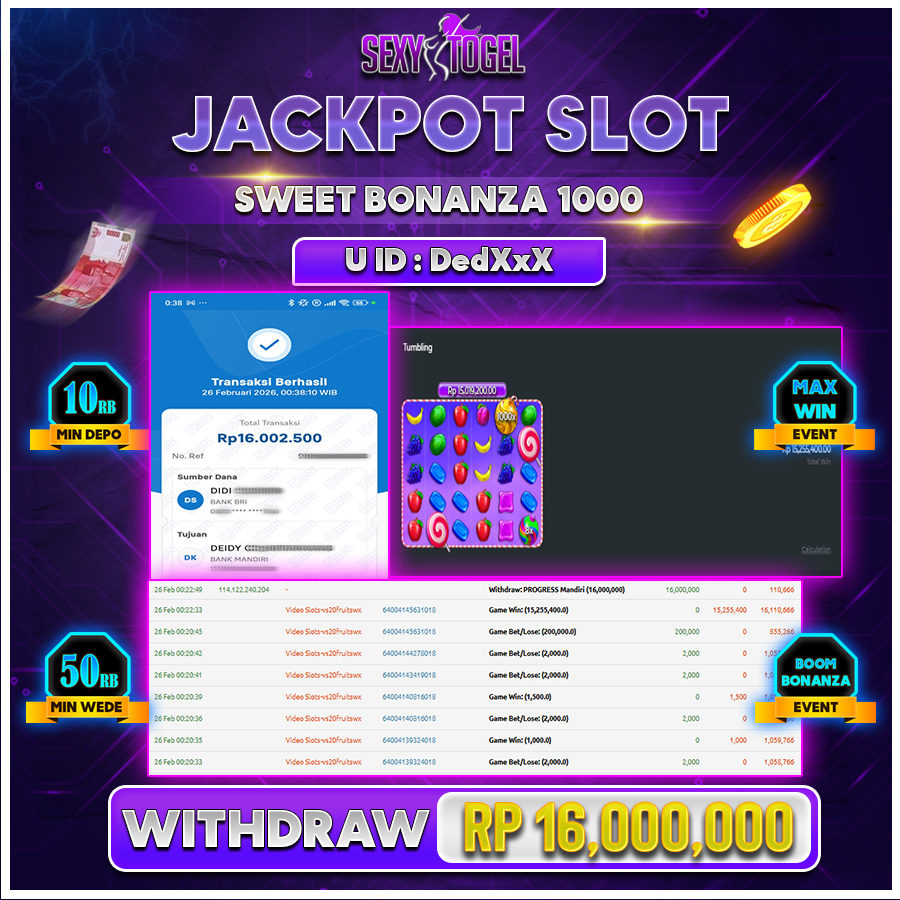 SEXYTOGEL JACKPOT SLOT SWEET BONANZA 1000 Rp 16.000.000.,-LUNAS