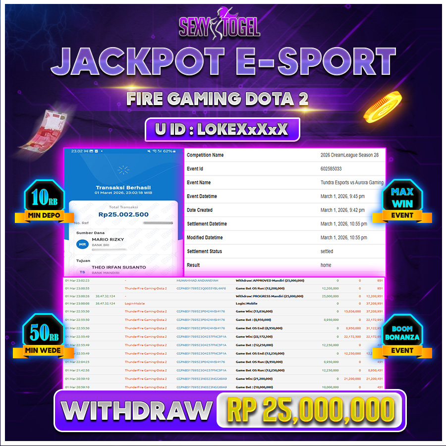 SEXYTOGEL JACKPOT E-SPORT Rp 25.000.000.,-LUNAS