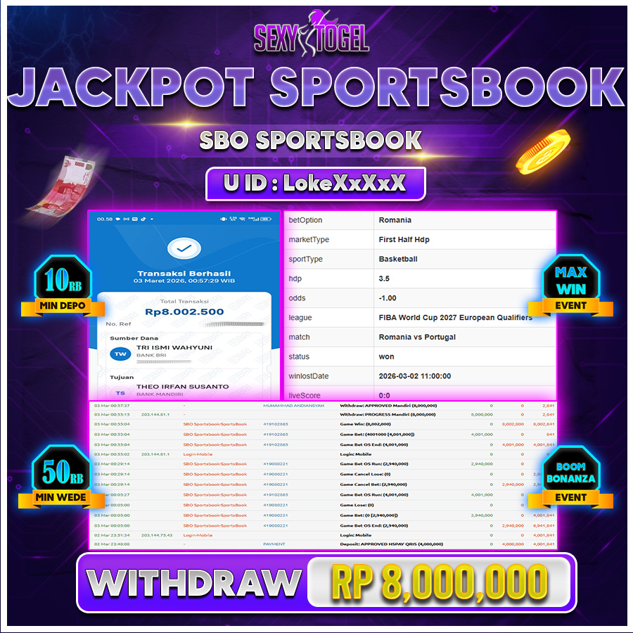SEXYTOGEL JACKPOT SBO SPORTSBOOK Rp 8.000.000.,-LUNAS