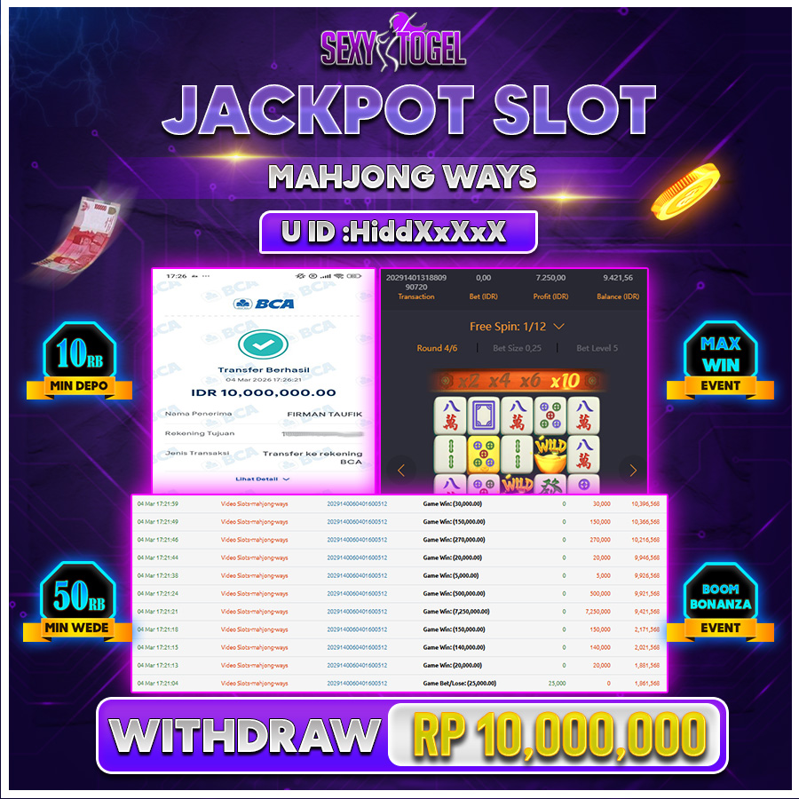SEXYTOGEL JACKPOT SLOT MAHJONGWAYS Rp 10.000.000.,-LUNAS