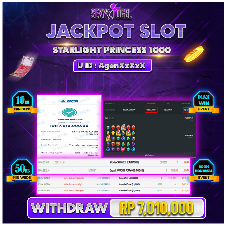 SEXYTOGEL JACKPOT SLOT STARLIGHT PRINCESS 1000 Rp 7.010.000.,-LUNAS