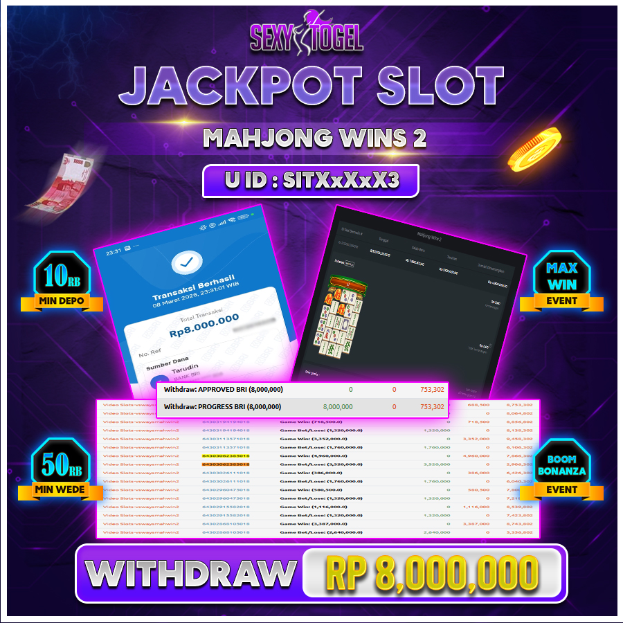 SEXYTOGEL JACKPOT SLOT MAHJONG WINS2 Rp 8.000.000.,-LUNAS