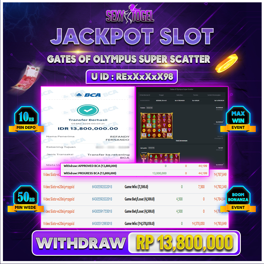SEXYTOGEL JACKPOT SLOT GATES OF OLYMPUS SUPER SCATTER Rp 13.800.000.,-LUNAS