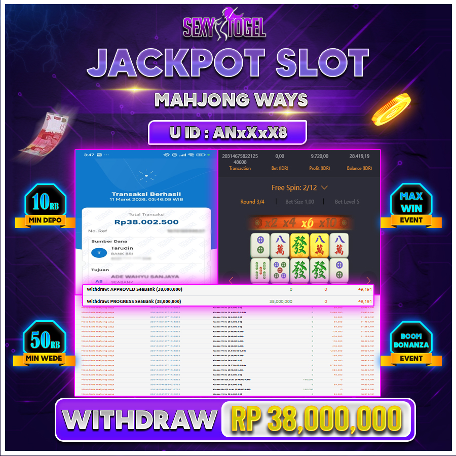 SEXYTOGEL JACKPOT SLOT MAHJONG WAYS Rp 38.000.000.,-LUNAS