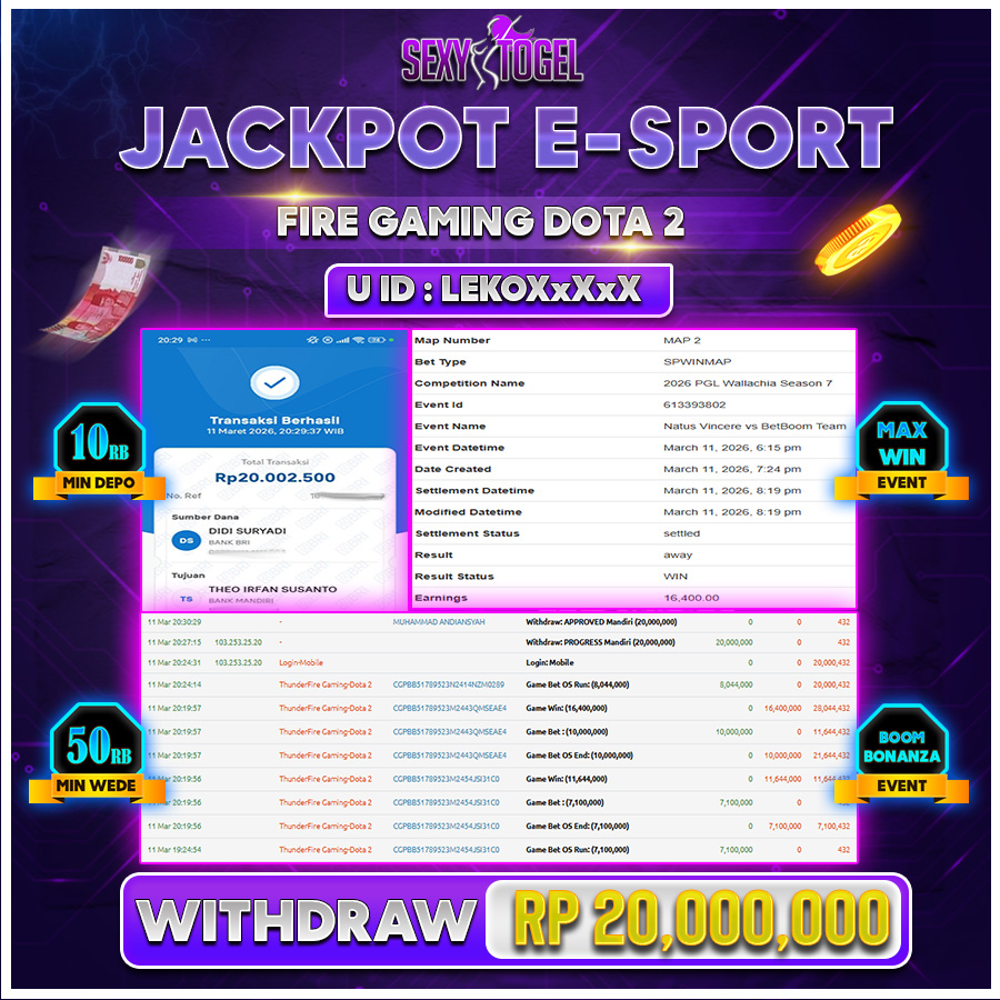 SEXYTOGEL JACKPOT  E-SPORT Rp 20.000.000.,-LUNAS