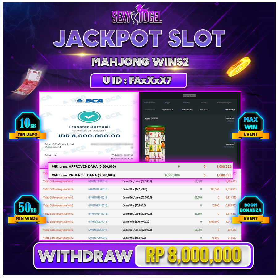 SEXYTOGEL JACKPOT SLOT MAHJONG WINS2 Rp8.000.000.,-LUNAS