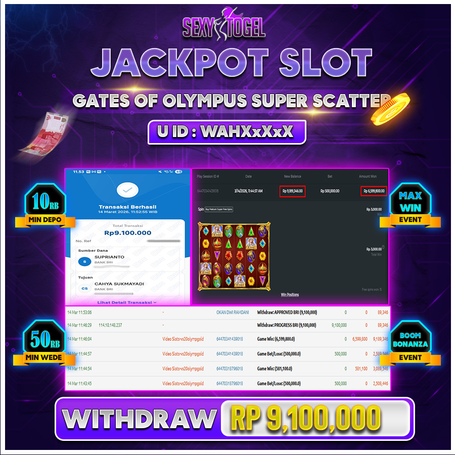 SEXYTOGEL JACKPOT SLOT GATES OF OLYMPUS SUPER SCATTER Rp.9.100.000.,-LUNAS 