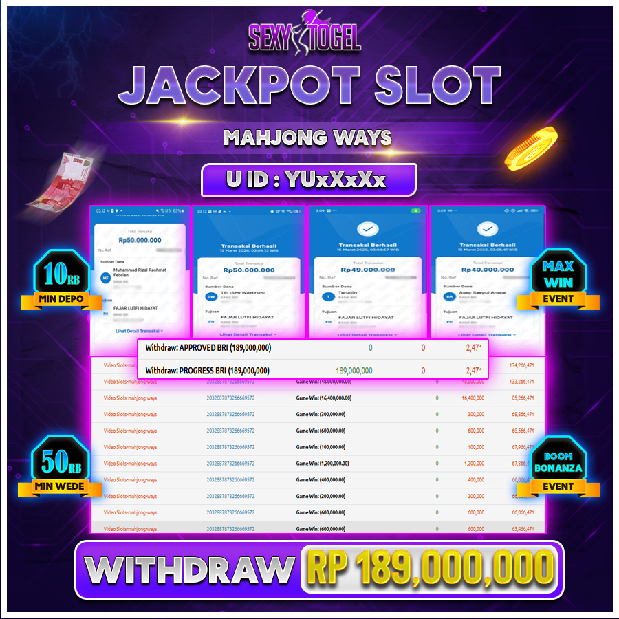 SEXYTOGEL JACKPOT SLOT MAHJONG WAYS Rp 189.000.000.,-LUNAS
