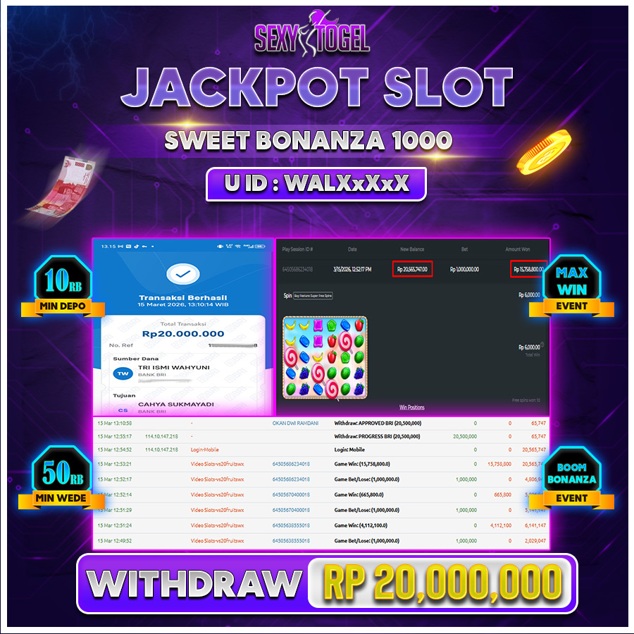 SEXYTOGEL JACKPOT SLOT SWEET BONANZA 1000 Rp 20.000.000.,-LUNAS