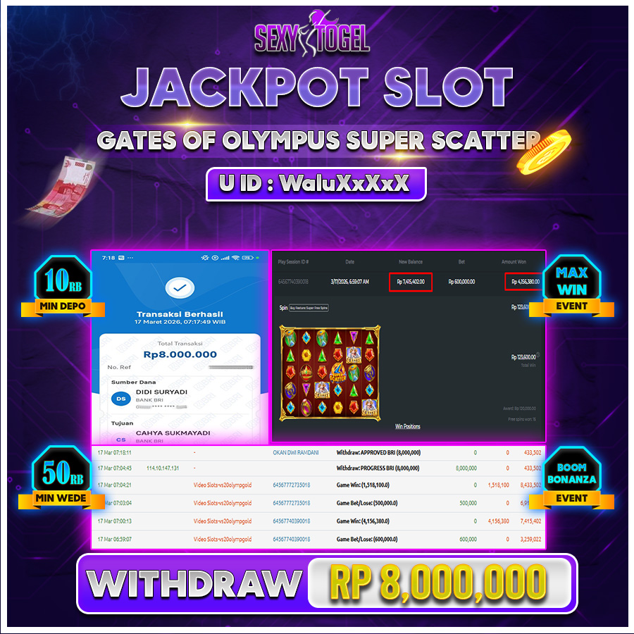 SEXYTOGEL JACKPOT SLOT GATES OF OLYMPUS SUPER SCATTER Rp.8.000.000.,-LUNAS 