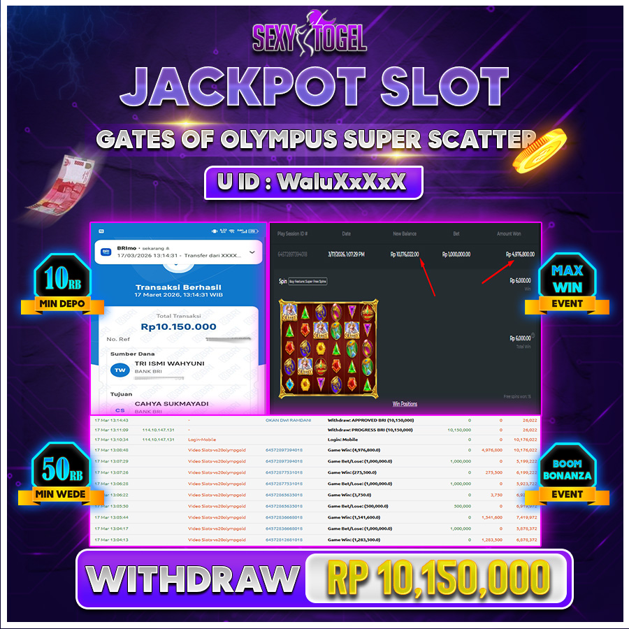 SEXYTOGEL JACKPOT SLOT GATES OF OLYMPUS SUPER SCATTER Rp.10.150.000.,-LUNAS 