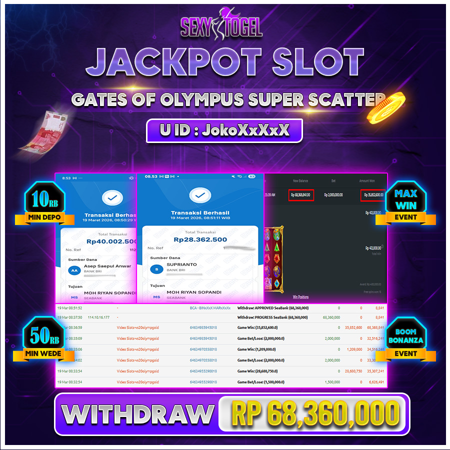 SEXYTOGEL JACKPOT SLOT GATES OF OLYMPUS SUPER SCATTER Rp.68.360.000.,-LUNAS 