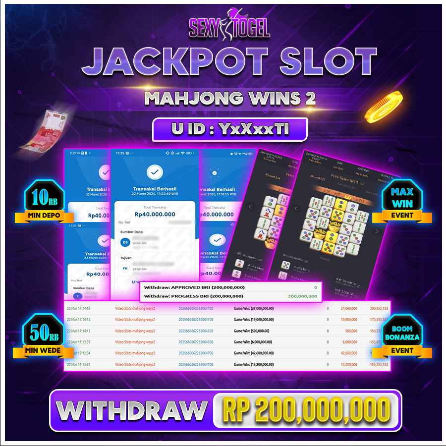 SEXYTOGEL JACKP0T SLOT MAHJONG WINS 2 Rp 200.000.000.,-LUNAS 