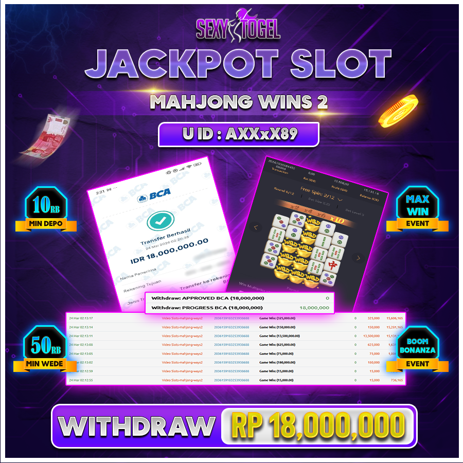 SEXYTOGEL JACKPOT SLOT MAHJONG WINS 2 Rp 18.000.000.,-LUNAS