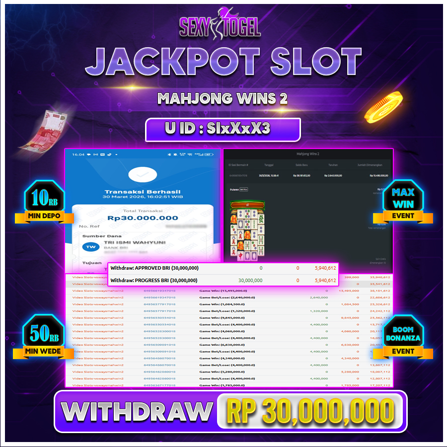 SEXYTOGEL JACKPOT SLOT MAHJONG WINS 2 Rp 30.000.000.,LUNAS