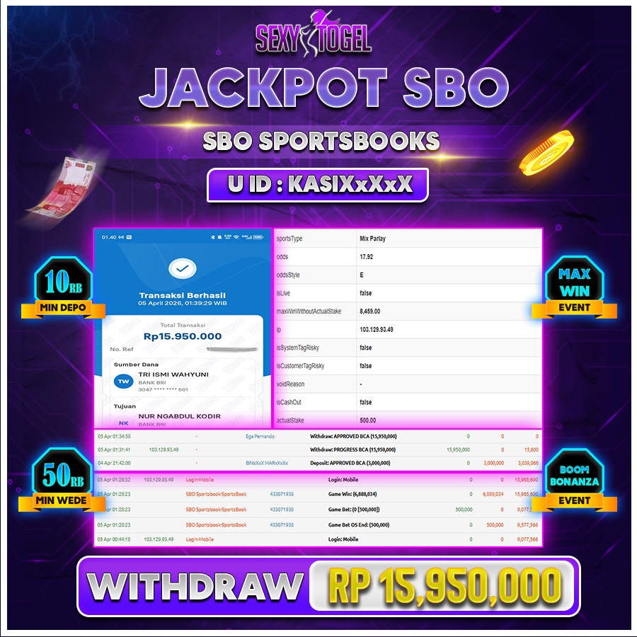 SEXYTOGEL JACKPOT SBO SPORTSBOOKS Rp 15.950.000.,-LUNAS