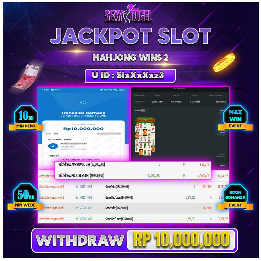 SEXYTOGEL JACKPOT SLOT MAHJ0NG WINS2 Rp 10.000.000.,-LUNAS