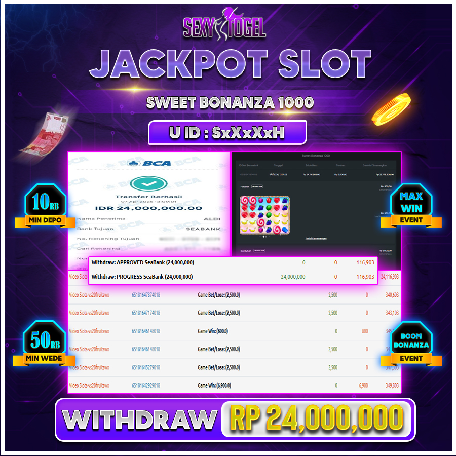 SEXYTOGEL JACKPOT SLOT SWEET BONANZA 1000 Rp 24.000.000.,-LUNAS