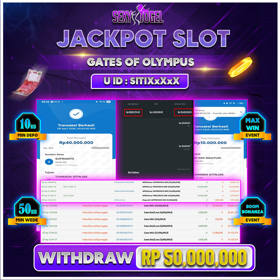 SEXYTOGEL JACKPOT SLOT GATES OF OLYMPUS Rp 50.000.000.,-LUNAS