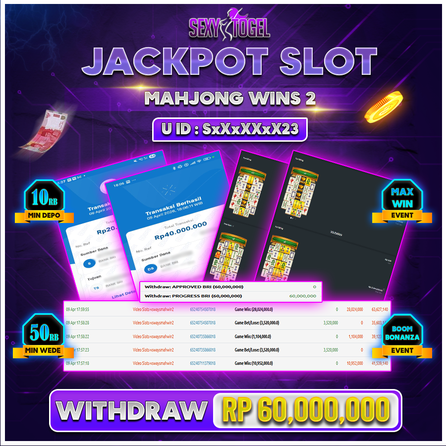 SEXYTOGEL JACKPOT SLOT MAHJONG WINS 2 Rp 60.000.000.,-LUNAS 