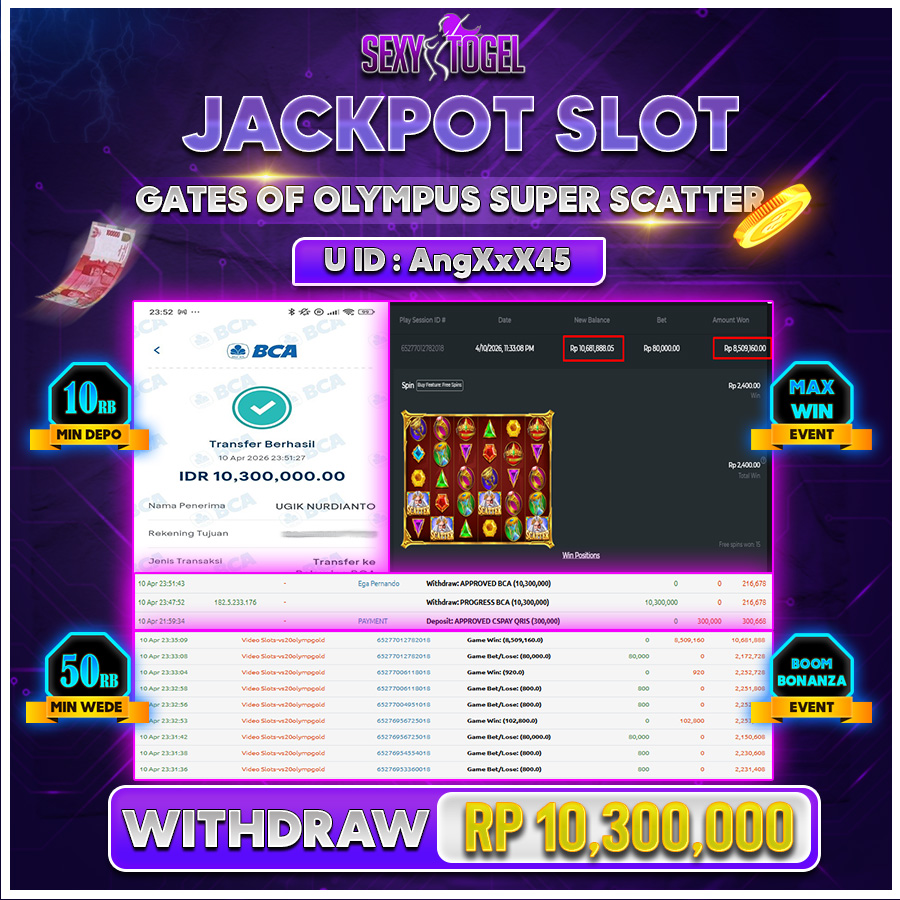 SEXYTOGEL JACKPOT SLOT GATES OF OLYMPUS SUPER SCATTER Rp.10.300.000.,-LUNAS 