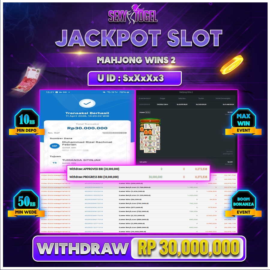SEXYTOGEL JACKPOT SLOT MAHJONG WINS2 Rp30.000.000.,-LUNAS