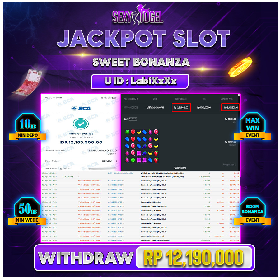 SEXYTOGEL JACKPOT SLOT SWEET BONANZA Rp 12.190.000.,-LUNAS