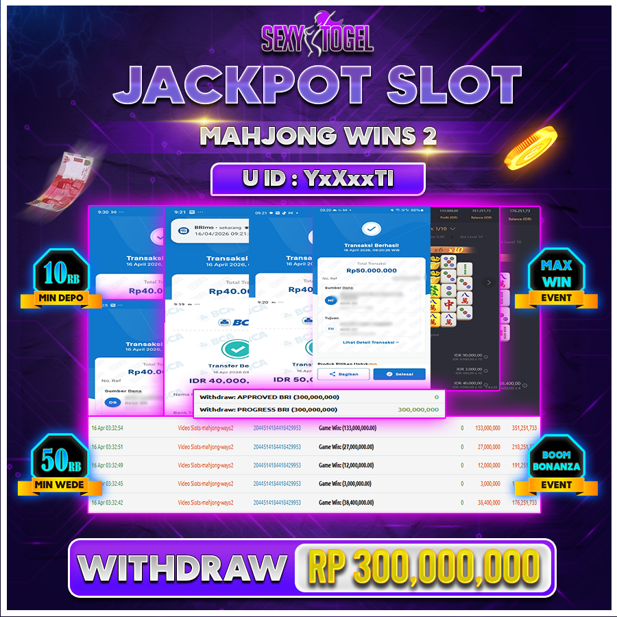 SEXYTOGEL JACKPOT SLOT MAHJONG WINS 2 Rp 300.000.000.,-LUNAS