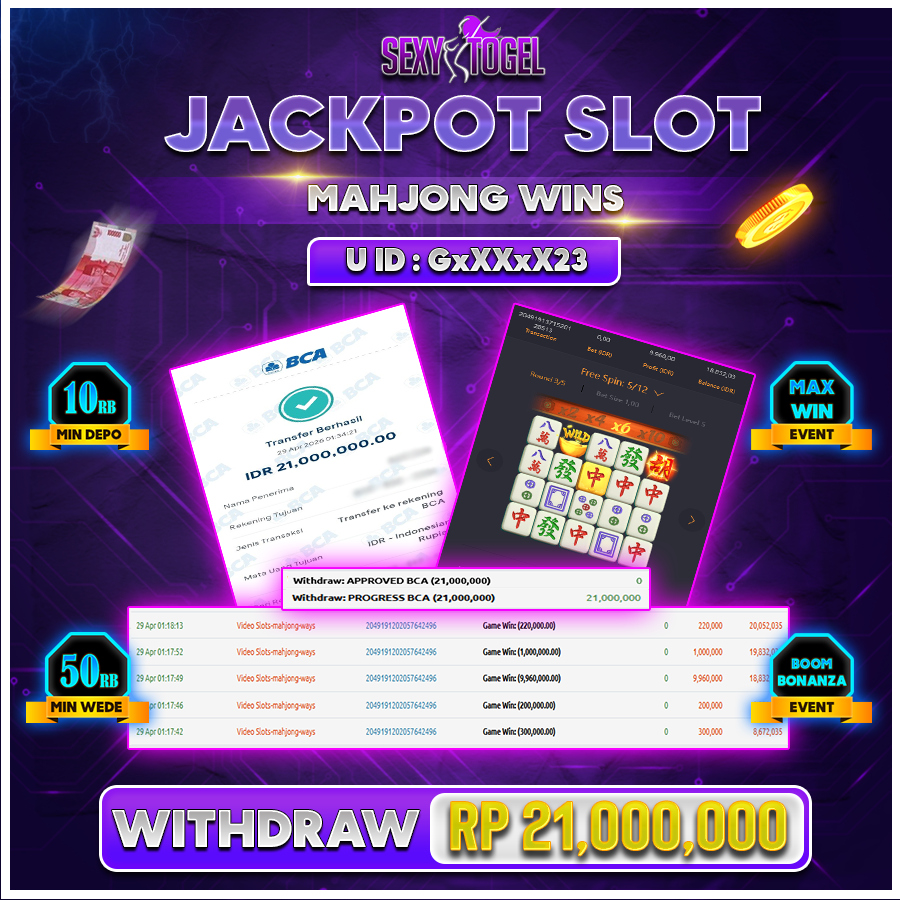 SEXYTOGEL JACKPOT SLOT MAHJONG WINS Rp 21.000.000.,LUNAS
