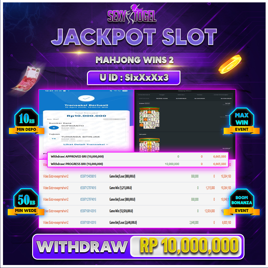 SEXYTOGEL  JACKPOT SLOT MAHJONG WINS 2 Rp10.000.000.,LUNAS