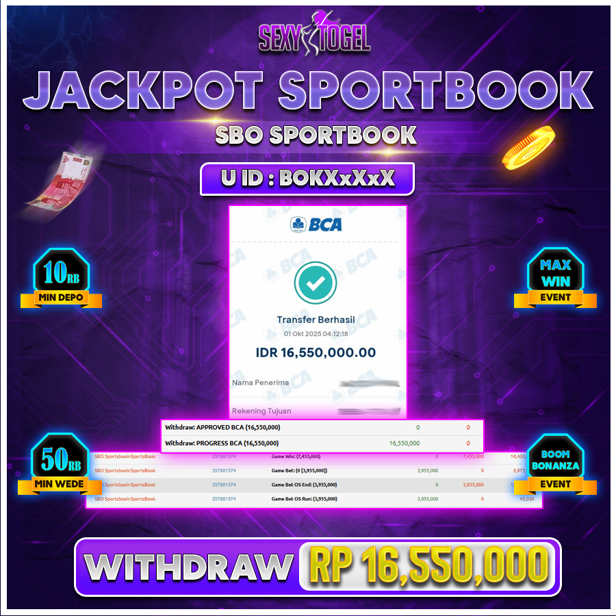 SEXYTOGEL JACKPOT SPORTBOOK SBO Rp.16.550.000.,- LUNAS