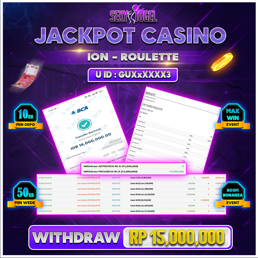 SEXYTOGEL JACKPOT CASINO ION ROULETTE Rp 15.000.000.,-LUNAS
