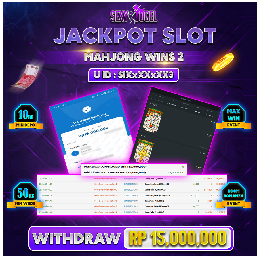SEXYTOGEL JACKPOT SLOT MAHJONG WINS 2 Rp 15.000.000.,-LUNAS