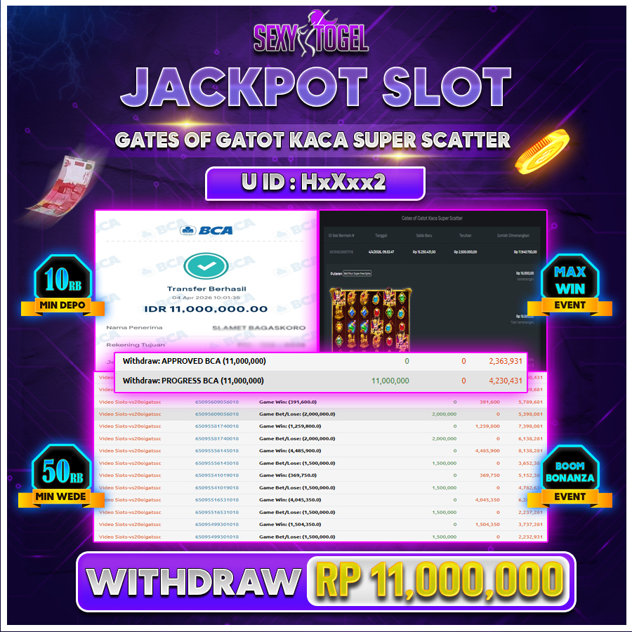 SEXYTOGEL JACKPOT SLOT GATES OF GATOT KACA SUPER SCATTER Rp.11.000.000.,-LUNAS
