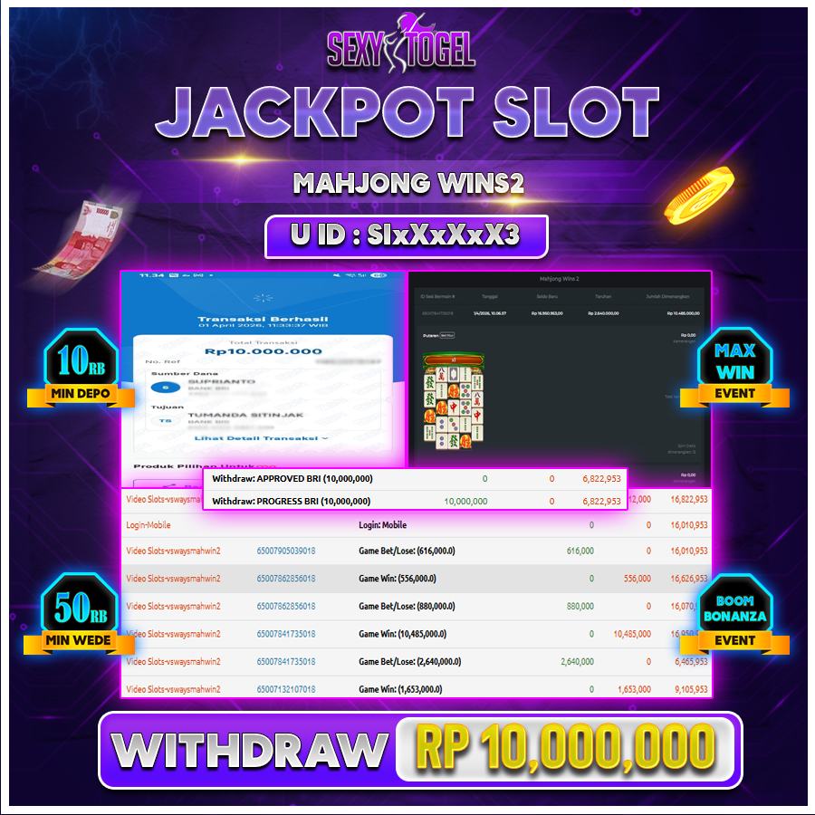 SEXYTOGEL JACKPOT SLOT MAHJONG WINS 2 Rp 10.000.000.,LUNAS