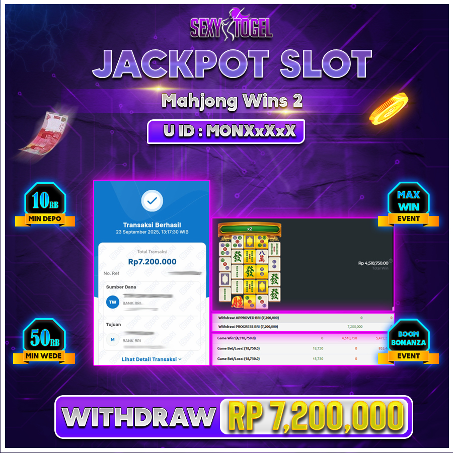 SEXYTOGEL JACKPOT SLOT MAHJONG WINS 2 Rp.7.200.000.,- LUNAS