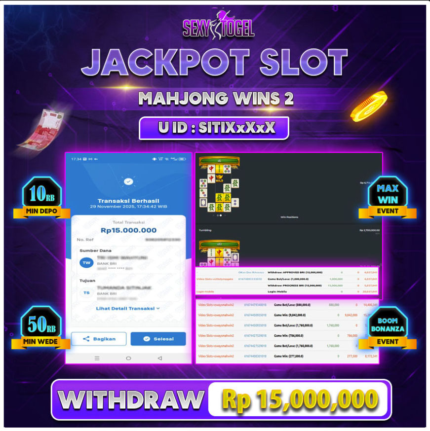 SEXYTOGEL JACKPOT SLOT MAHJONG WINS 2 Rp.15.000.000.,-LUNAS