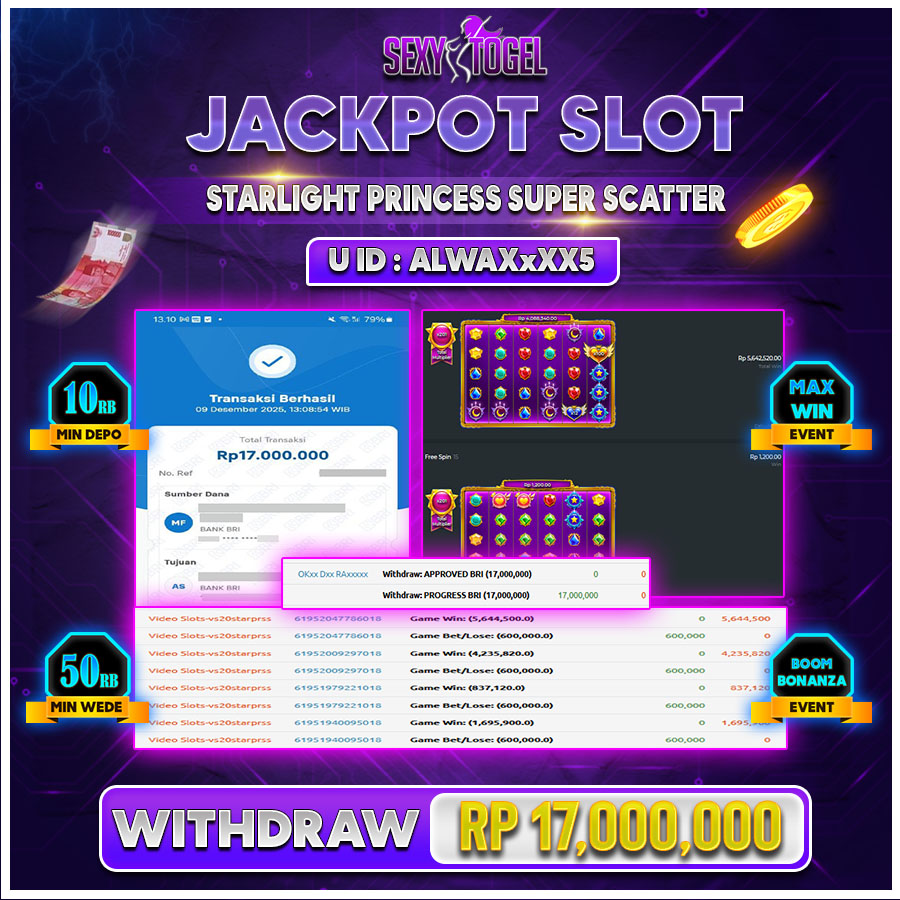 SEXYTOGEL JACKPOT SLOT STARLIGHT PRINCESS SUPER SCATTER Rp.17.000.000.,-LUNAS