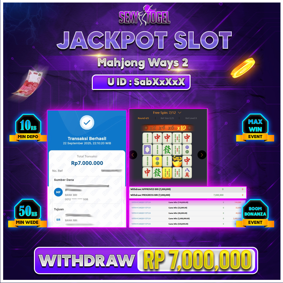 SEXYTOGEL JACKPOT SLOT MAHJONG WAYS Rp.7.000.000.,- LUNAS